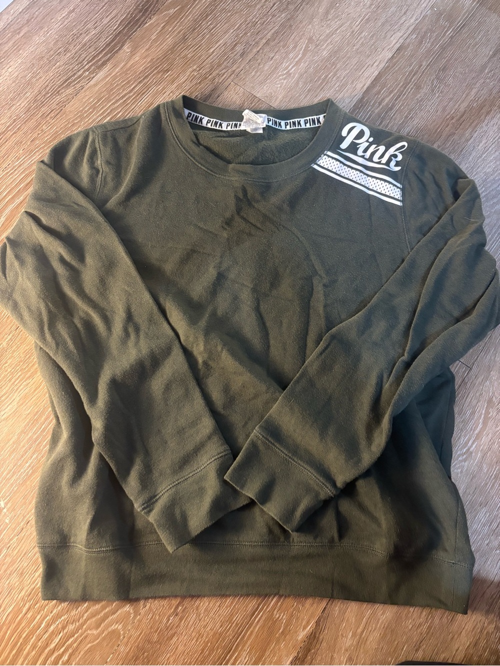 PINK Victoria's Secret Olive Green Crewneck Sweatshirt